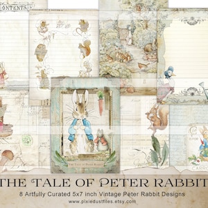 Kit diario spazzatura Immagini del libro vintage di Peter Rabbit Foglio di collage digitale di Beatrix Potter Pagine del diario Il racconto di Peter Rabbit Effimere Artigianato