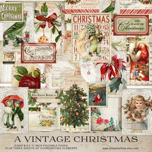 Christmas junk journal kit vintage ephemera digital collage sheet tag journaling card winter Xmas images for junk journaling printable paper