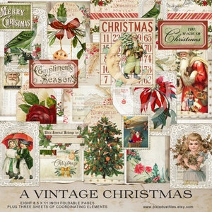 Vintage Christmas Junk Journal digital Kit ephemera pack printable vintage images paper pages tags scrapbooking journaling cards supplies