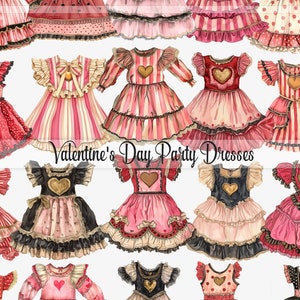 Abiti da festa di San Valentino, effimeri diario spazzatura, download digitale, abiti per bambole di carta, album di ritagli, creazione di carte, immagini stampabili vintage