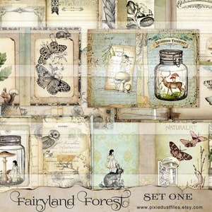 Junk-Journal Kit Fairyland Wald Druckbare Seiten Waldtiere Feen Vintage Bilder Eule Hirsch Schmetterlinge Natur Thema botanisches Buch