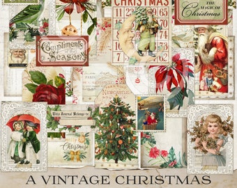 Kit de journal de noël vintage éphémère numérique collage feuille étiquette de journalisation carte d’hiver images de Noël pour journalisation de pacotille papier imprimable