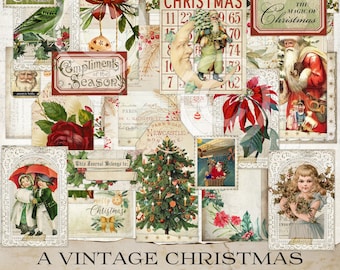 Vintage Christmas Junk Journal digital Kit ephemera pack printable vintage images paper pages tags scrapbooking journaling cards supplies
