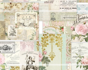 Printable vintage wallpaper, junk journal wallpapers, shabby chic rose, paper bundle kit, digital pages, ephemera, botanical images, wp pack