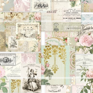 Printable vintage wallpaper, junk journal wallpapers, shabby chic rose, paper bundle kit, digital pages, ephemera, botanical images, wp pack