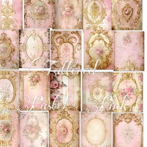 Tattered Pastel Pink, junk journal printable, journal pages, french wallpaper, digital download, ephemera, scrapbooking, card making kit