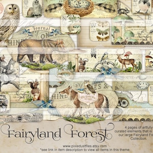 Kit diario di spazzatura della foresta stampabile carte digitali animali del bosco effimeri vintage artigianato di carta fai da te forniture per diario di spazzatura foresta del paese delle fate