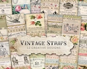 Collage Strips, Printable Vintage Ephemera, Junk Journal Kit, DIGITAL DOWNLOAD, Journaling Tags, Bookmarks, Labels