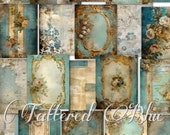 Tattered Blue junk journal kit, digital papers, blue printable journal pages, journaling papers, digital download, card making, ephemera