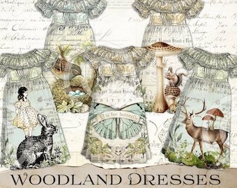 junk journal ephemera fairyland forest woodland theme paper doll dresses printable ephemera pack bullet journal kit supplies scrapbooking