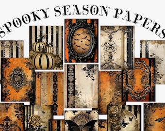 Spooky Season printable papers, junk journal kit, pages, scrapbooking, card making, Halloween printables, diy crafts, digital download