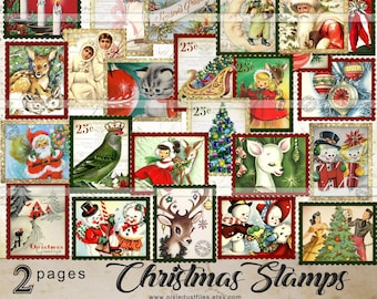 Junk Journal Weihnachtsbilder, druckbare Collage Sheet, Digi Kit, Scrapbook Papier, Kunstposter Stempel, Weihnachtsstempel, Vintage Weihnachten