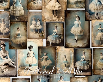 Tattered Blue junk journal kit, ballerina, digital papers, ballet journaling cards, instant download, card making, ballet theme, ephemera