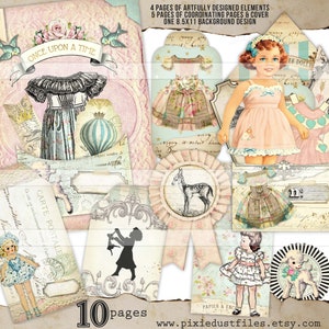 Printable Paper Doll Junk Journal kit, vintage paper doll images, digital collage sheet, paper crafts, scrapbooking, diy download craft kits