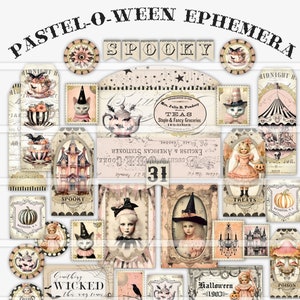 Impressão de Halloween, download de papel digital de Halloween, kit de coisas efêmeras de lixo eletrônico, ARQUIVOS DE POEIRA PIXIE, imagens vintage de Halloween, criação de cartões