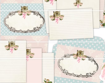 Cat stationery paper, instant download, printable writing paper, envelopes, stationary set, digital pen pal happy mail, letter writing, cats