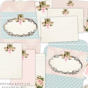 Papel de papelería para gatos, descarga instantánea, papel de escritura imprimible, sobres, juego de papelería, correo feliz de amigo por correspondencia digital, escritura de cartas, gatos