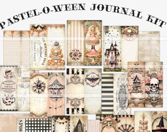 Kit de diário de lixo de Halloween, páginas para impressão, download, clipart digital de Halloween em tons pastel, imagens vintage, álbum de recortes, papéis, colagem