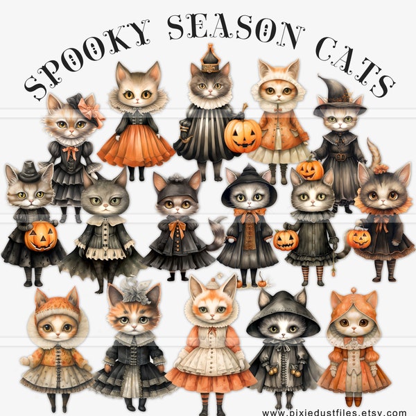 Halloween printable kitty cat paper dolls, junk journal, fussy cut images, Halloween Cats, ephemera, scrapbook, digital paper, download