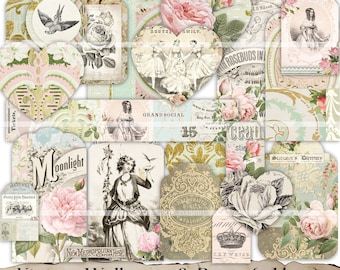 junk journal wallpaper bundle, printable wallpapers, tags, vintage wallpaper journaling kit, digital download, journal supplies, ephemera wp