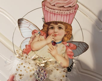 Cupcake Fairy cone ornament PRINTABLE KIT paper crafts vintage cupcakes collage sheet junk journal scrapbook collage ephemera kit download