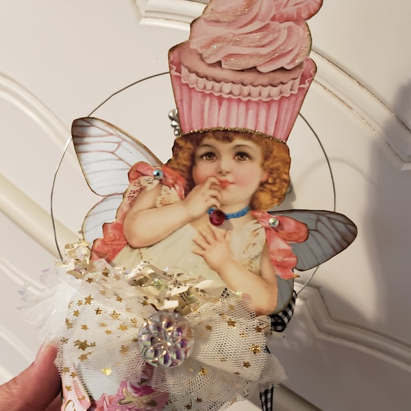 Cupcake Fairy cone ornament PRINTABLE KIT paper crafts vintage cupcakes collage sheet junk journal scrapbook collage ephemera kit download