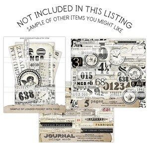 May include: A collection of vintage paper ephemera with black and white typography and illustrations. The paper ephemera includes a variety of designs, such as a cherub, a clock, and a street sign. The text on the paper ephemera includes words like "NGO", "Hopes & Dreams", "Chapter One", and "The Library Chronicles".