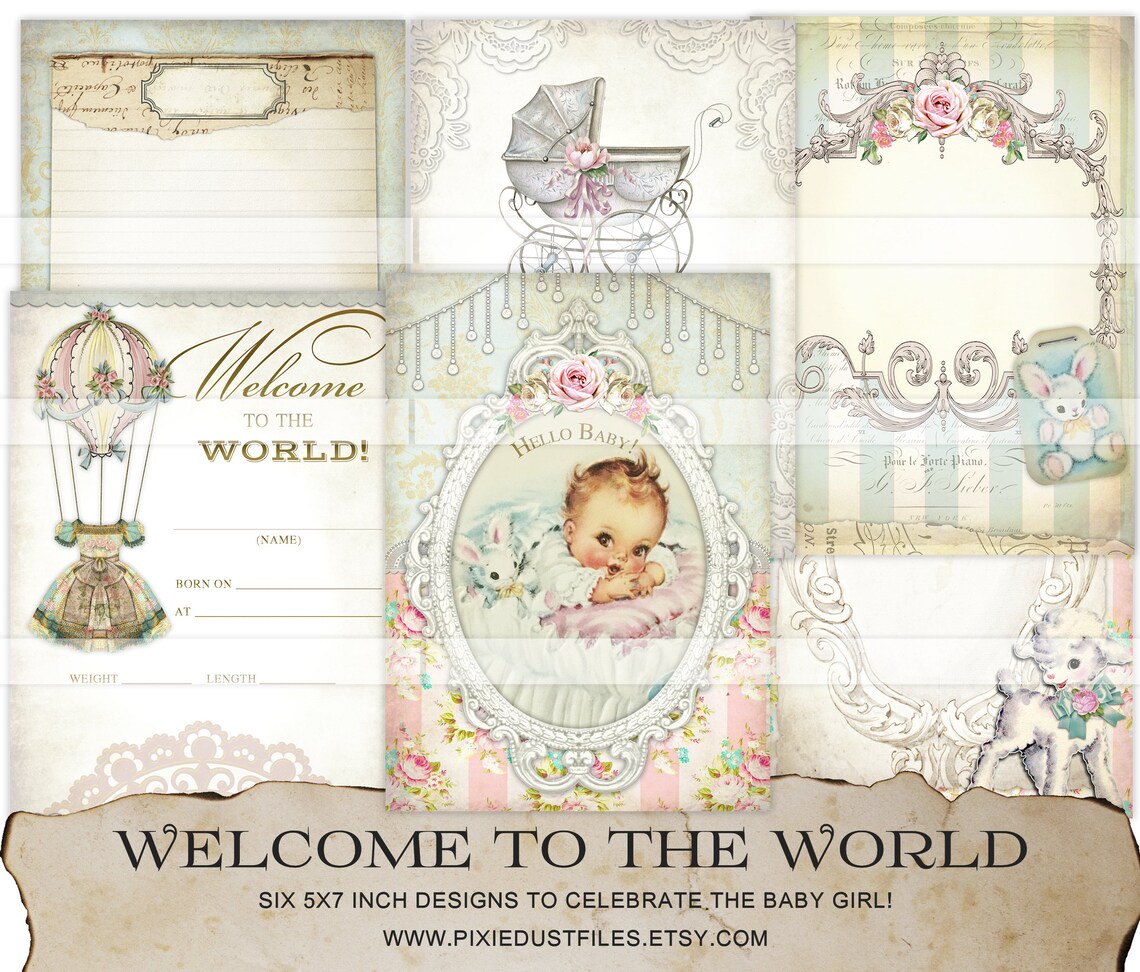 Baby Girl Junk Journal Kit Digital Collage Sheet Printable Etsy