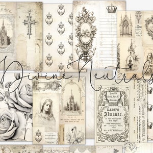 Divine Neutrals Junk Journal Kit, gebedsdagboekpagina's, afdrukbaar papier, katholiek, Mother Mary, Heilig Hart, scrapbooking, kaarten maken