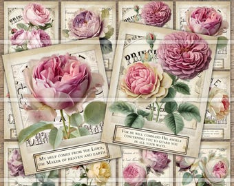 Cartões de Oração com Flores – Versículos Bíblicos Vintage (Download Digital)