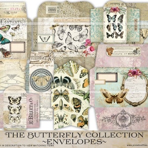 Junk Journal Enveloppen, afdrukbare munt envelop, vintage vlinder vleugels, journaling benodigdheden ephemera kit digitale download collage blad BC