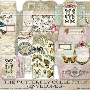 Junk Journal Envelopes, printable coin envelope, vintage butterfly wings, journaling supplies ephemera kit digital download collage sheet BC