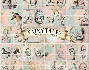 Fairytales Horses, digital junk journal kit, horse theme papers, scrapbook, printable journal pages, download, horse clipart, collage, paper