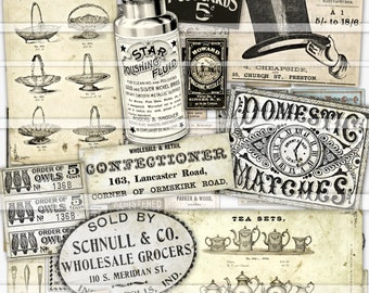 Junk Journal essentials, printable vintage ephemera, junk journaling images, journal tags, digital ephemera kit download, collage sheets
