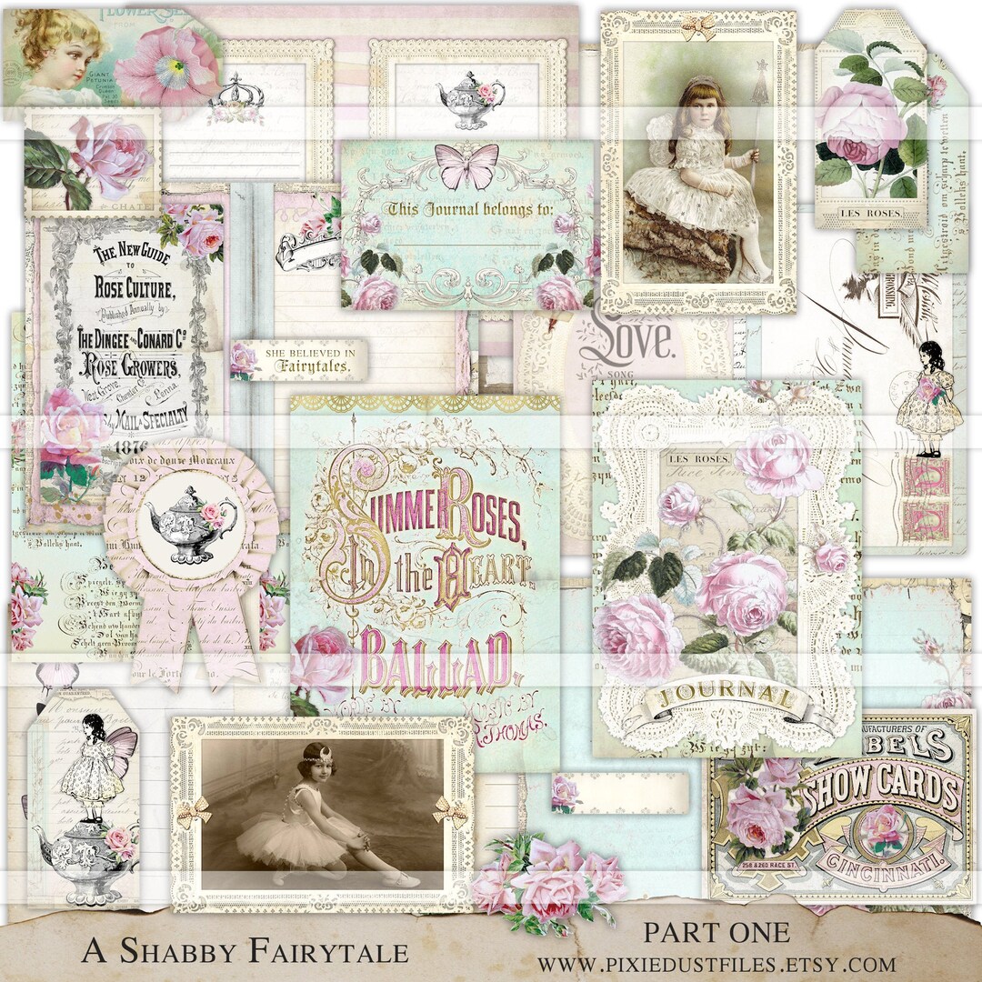 Shabby Junk Journal Kit Printable Pink Vintage Images Ephemera ...