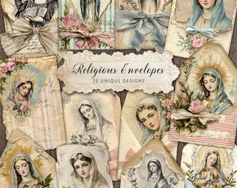 Religious Envelopes, Printable Prayer Junk Journal Kit, Catholic Mother Mary, Journaling Cards (DIGITAL DOWNLOAD)