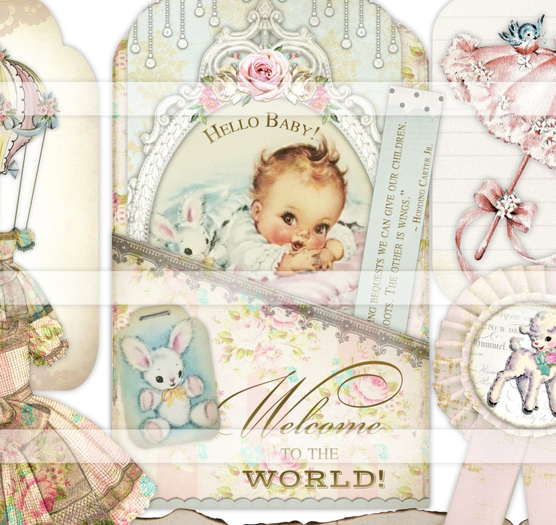 Printable Junk Journal Kit Baby Girl Pocket and Tags Vintage Etsy UK