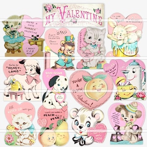 My Valentine, druckbare Vintage Valentinstag Karten, Hängetasche, kitschig, Collage Sheet, digitaler Download, Kartenherstellung, Junk Journals