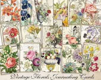 Vintage Floral Junk Journal Cards, Journaling Ephemera, ATC, digital download, collage sheet, digi kit, printable paper, printable tags