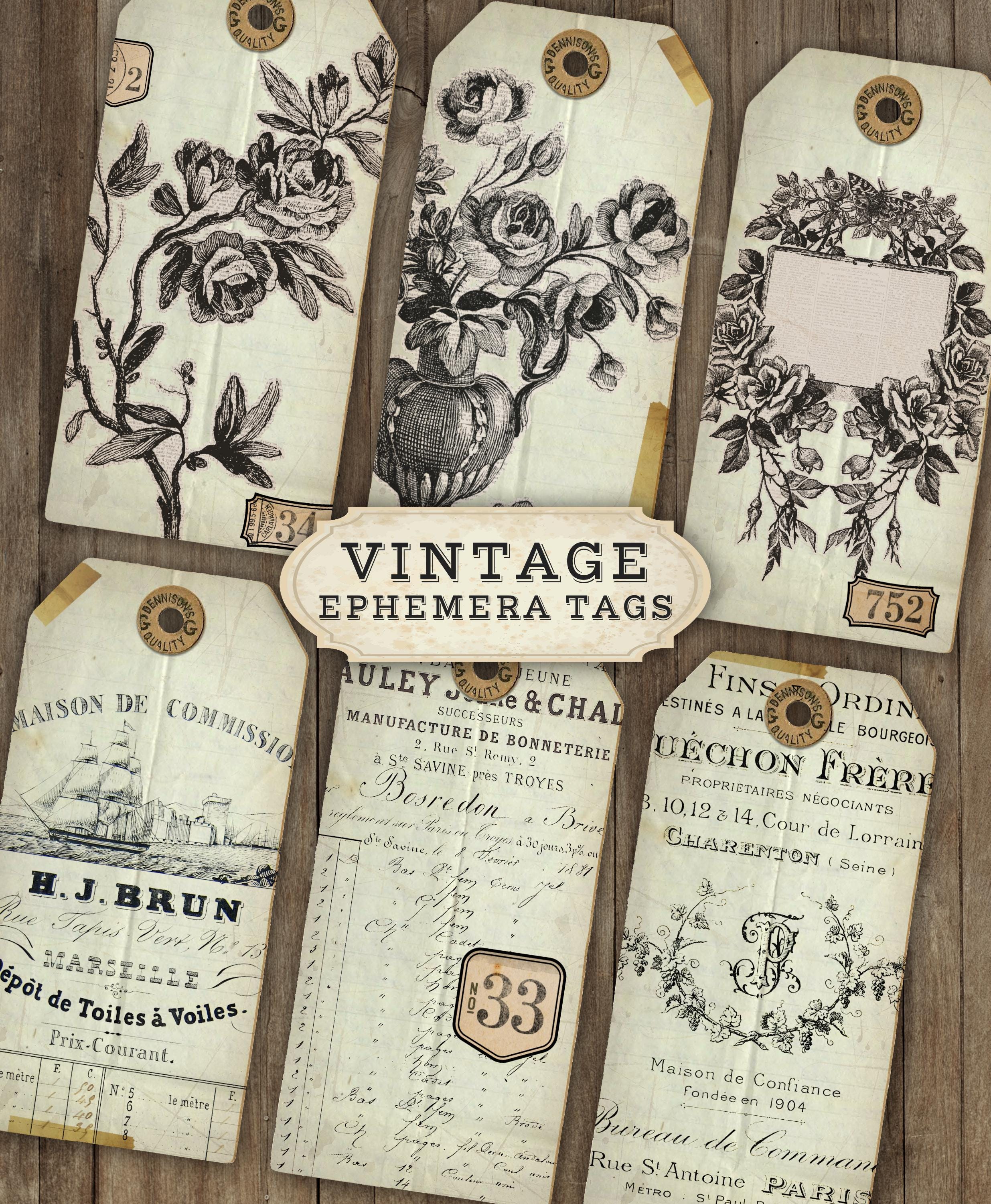 Printable Junk Journal Tags, Digital Ephemera Kit, Vintage French ...