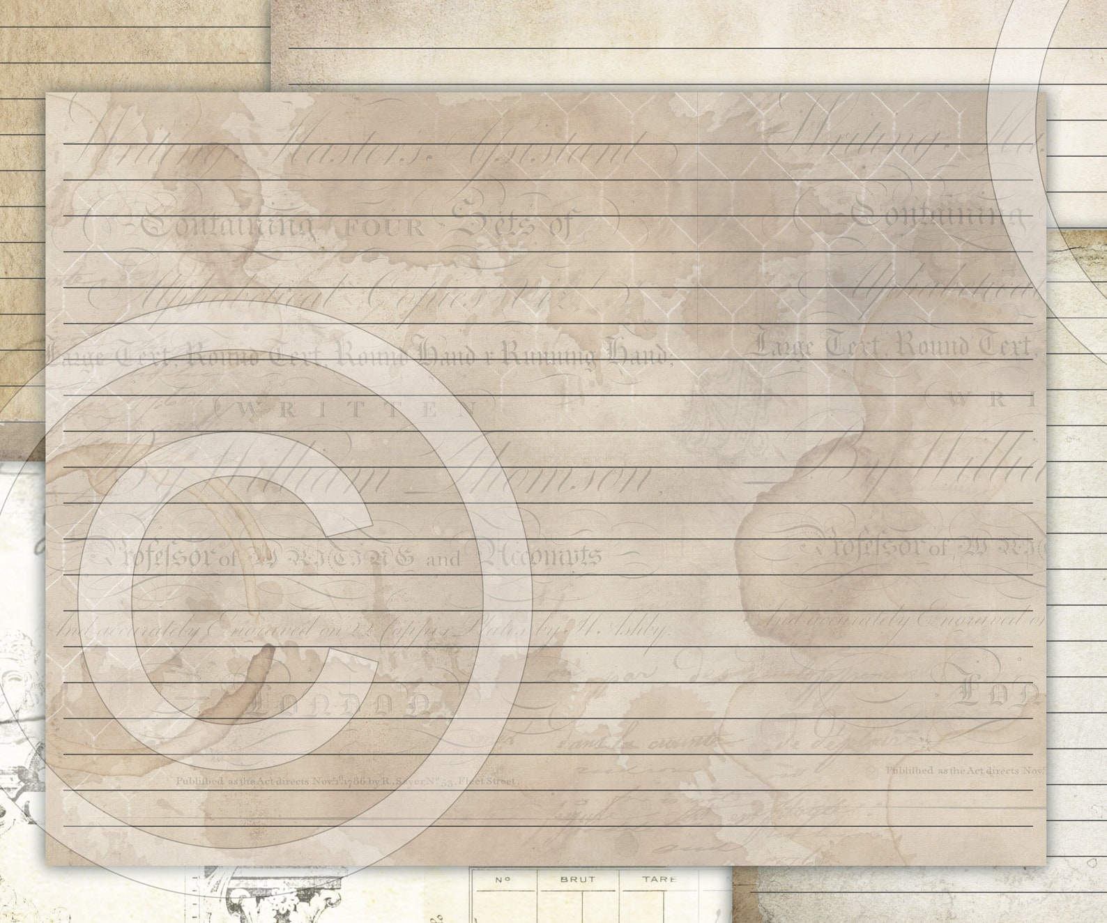 Printable Lined Journal Paper Pages Coffee Dyed Tea Stained - Etsy