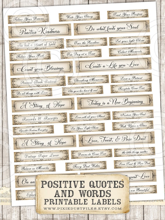 Junk Journal, Word Stickers, Printable, Collage Sheets, Positive