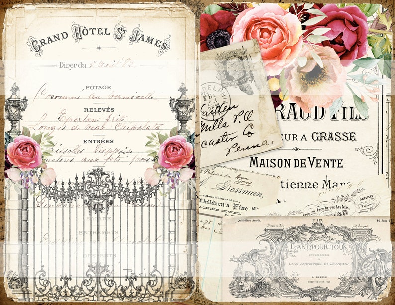 The Vintage Garden Printable Junk Journal Kit, Pages, Pockets, Floral ...