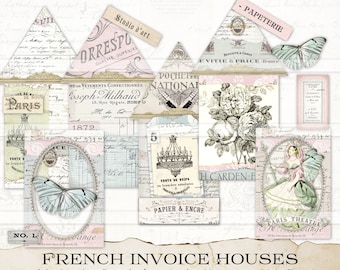Artigos efêmeros franceses, Casas de faturas, Diário de sucata para imprimir (Download digital)
