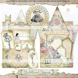 Printable Junk Journal Kit, digital download collage sheet, pockets and tags, skeleton keys, paper doll, house, scrapbooking paper, vintage