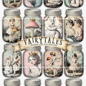 Sprookjes, afdrukbare metselaarpotten, efemere rommeldagboek, vintage sprookjesdagboekkit, digitale download, bladwijzers, journaling tags-kaarten