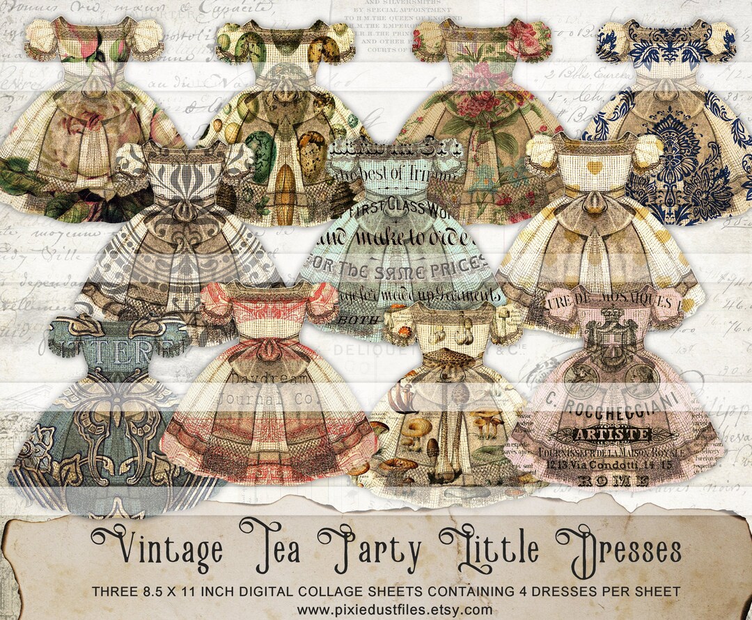 Junk Journal Kit Vintage Paper Doll Dresses Printable Ephemera Digital ...