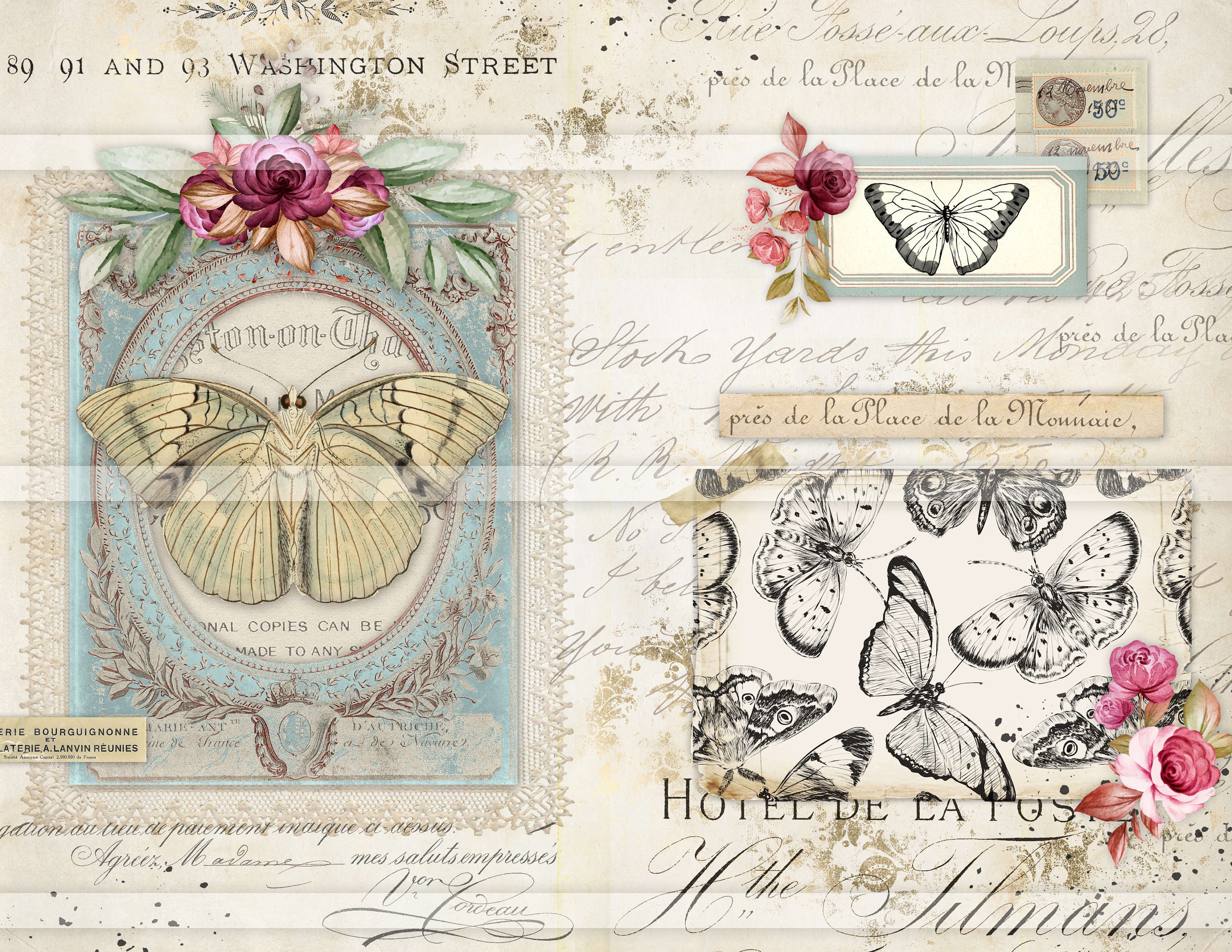Butterfly Junk Journal Pages, Printable Papers, Vintage Butterflies ...