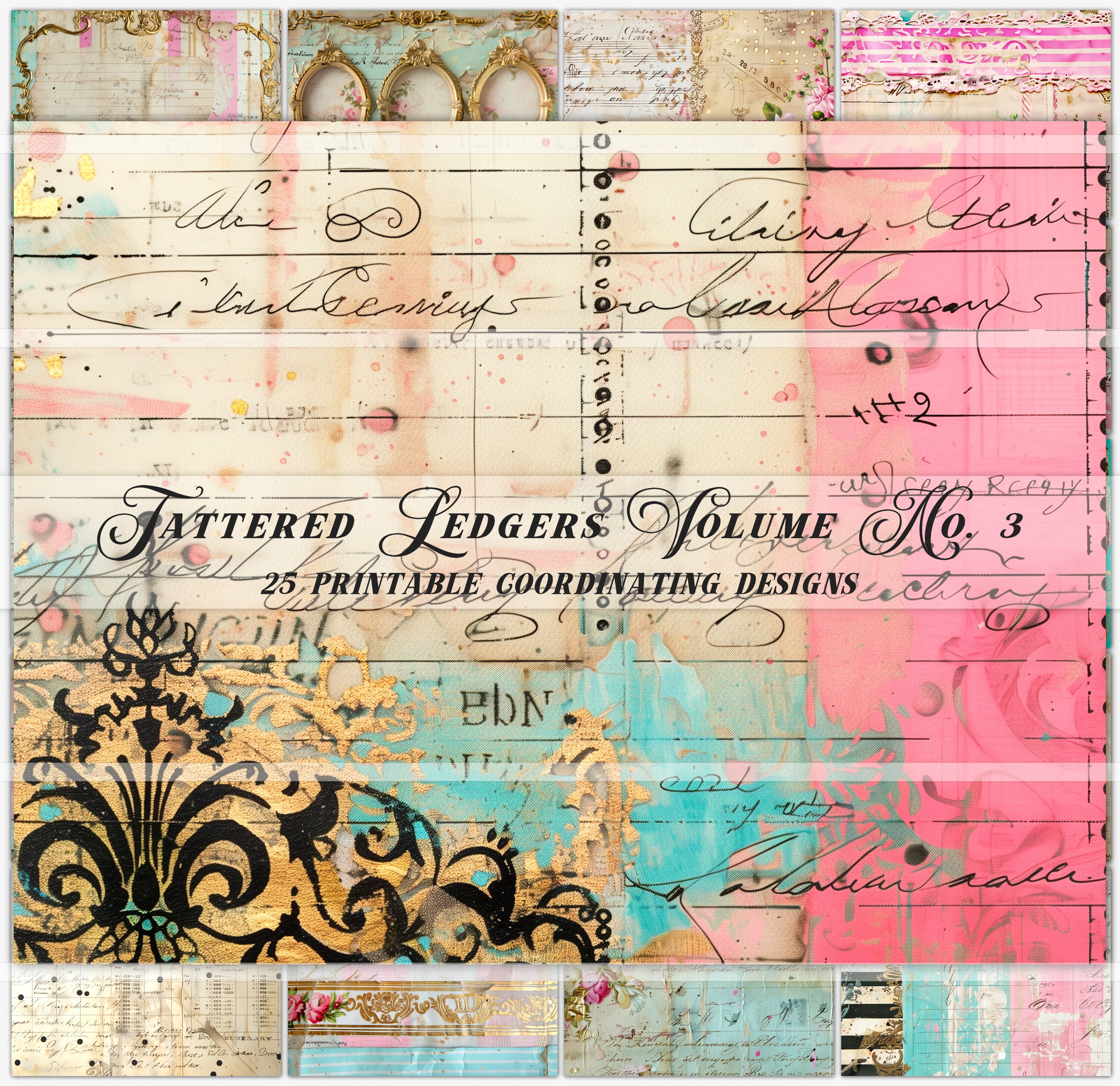 Printable Tattered Antique Ledger Papers, Pink Junk Journal Pages ...