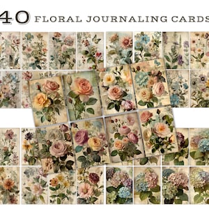 Vintage Blumen, botanische ATC Karten, Journaling Papiere, digitales Papier, druckbare Junk Journal Kit, Tags, Scrapbooking, digitale Ephemera
